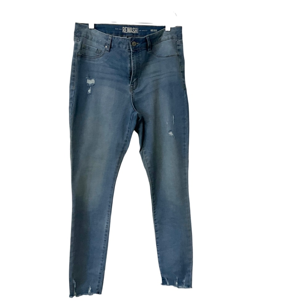 RE WASH Mid Rise Distressed Skinny Jeans Medium Wash Size 11 30 - Picture 3 of 6